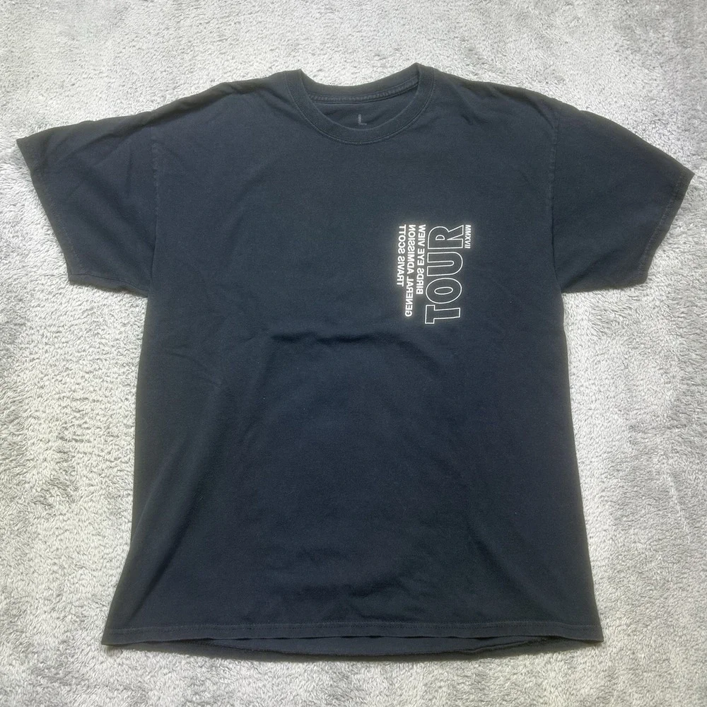 Travis Scott Tour Shirt Men's L Black Birds Eye View 17 Hip Hop Astroworld Skull
